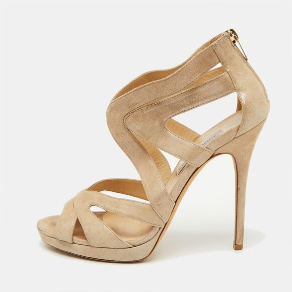 Jimmy Choo Metallic Suede Cutout Collar Peep Toe Sandals Size 39.5,New Products : American Fashion Style Bags On Sale